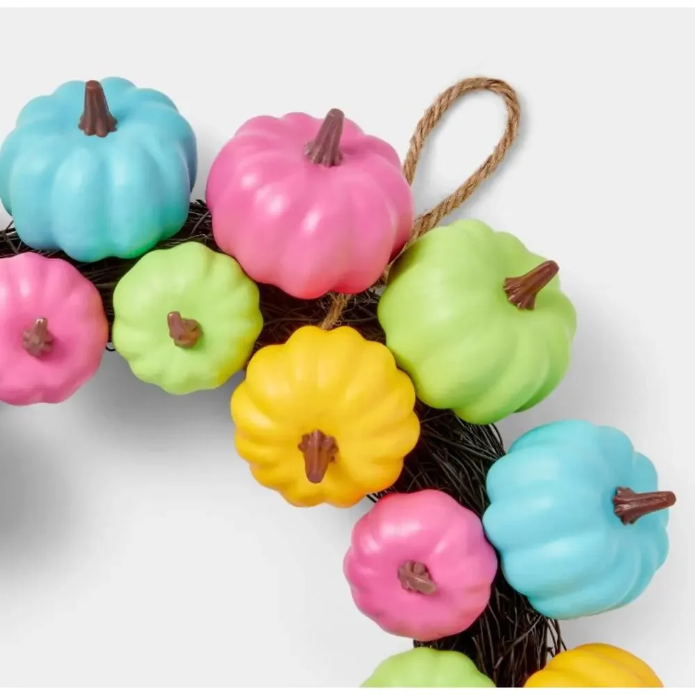 Hyde & Eek Halloween Pastel Pumpkin Wreath Whimsygoth Bright Colorful